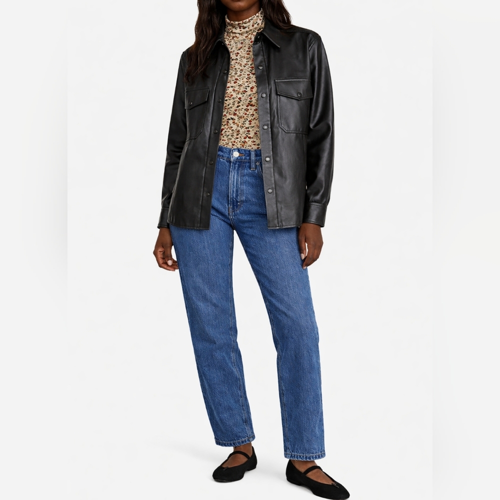 TOPSHOP Faux Leather Snap Front Shacket | L | Black | Utility Minimalist Layer